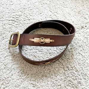 Linea Pelle genuine‎ brown leather rose gold knit details size small